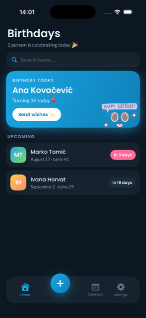 Birthy in dark mode