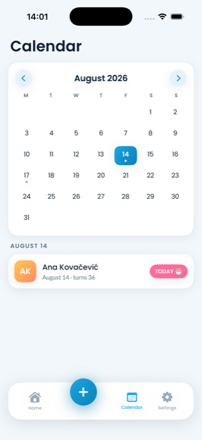 Birthday calendar month view