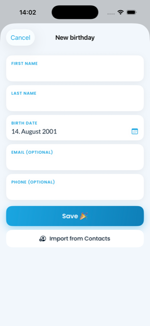 Add a birthday in seconds